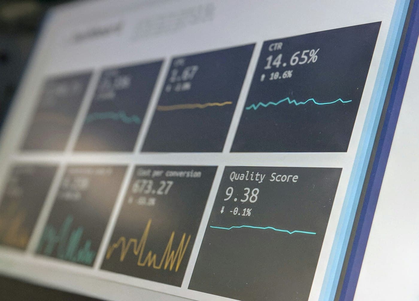 A dashboard of live metrics and trend lines on a monitor