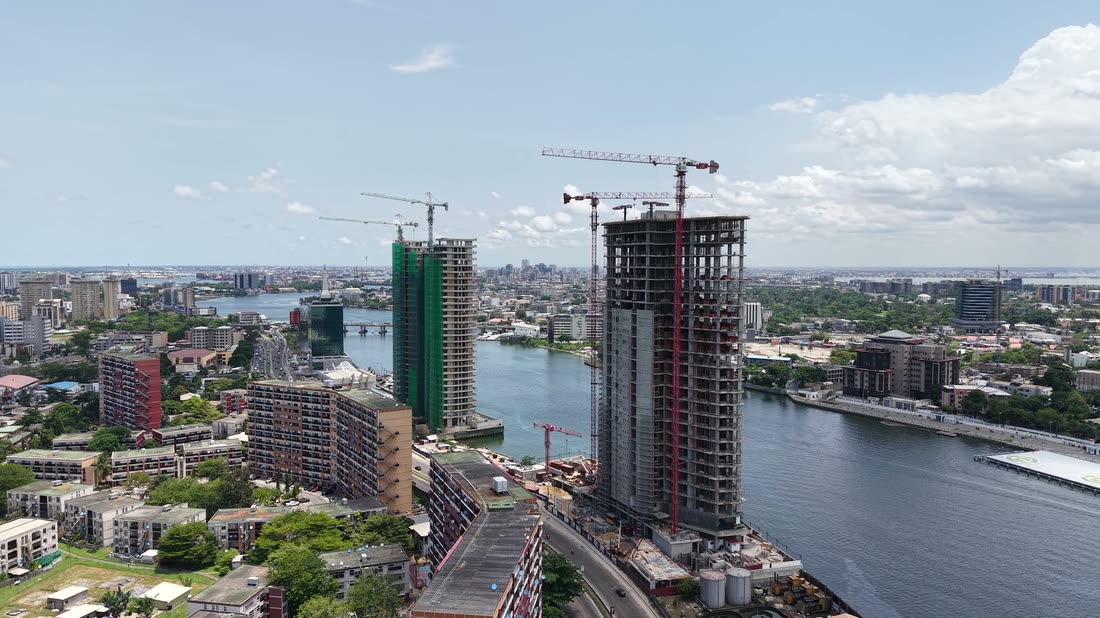 Construction cranes over the Lagos waterfront